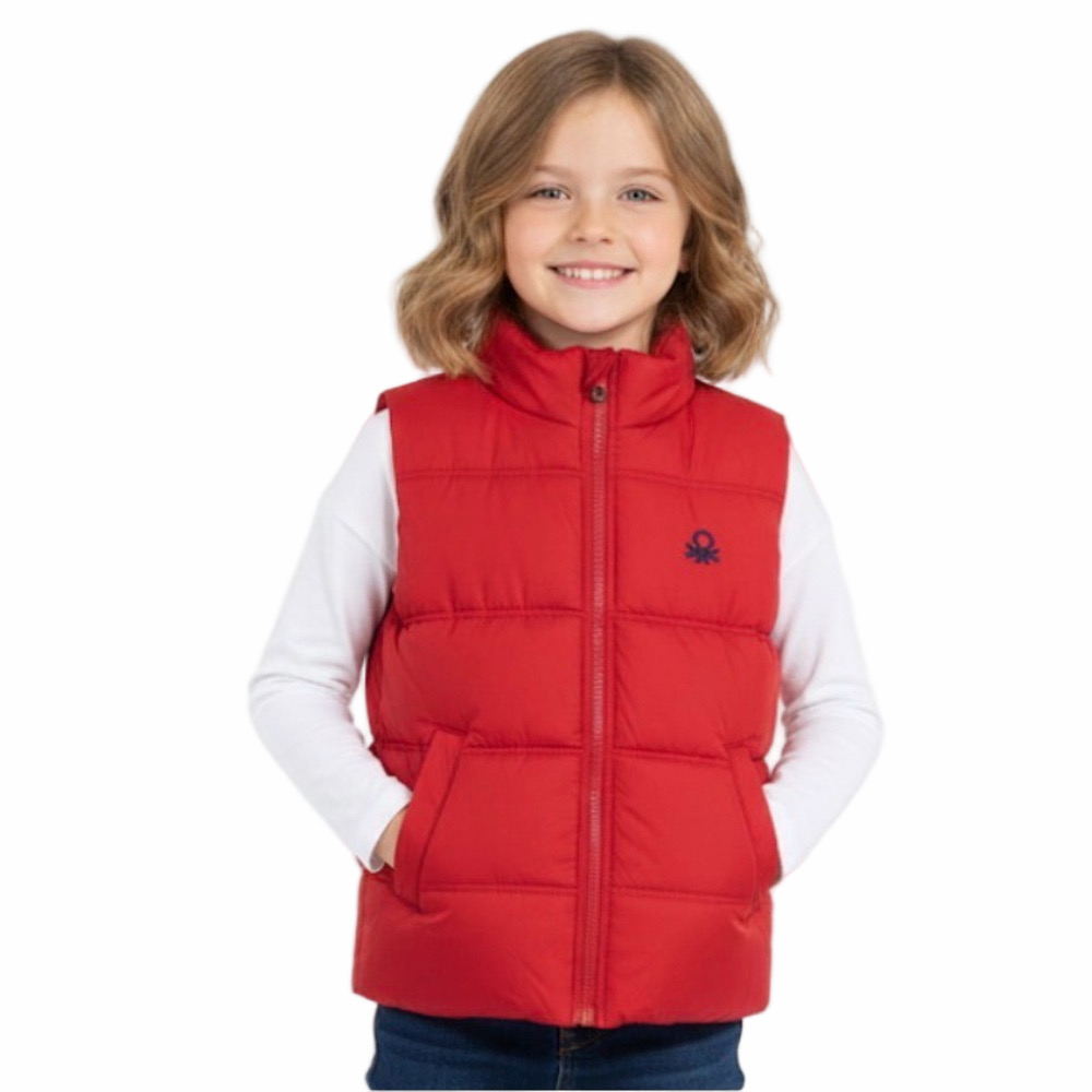 United Colours of Benetton Red Polyester Puffer Vest Unisex Age 8-9 Years Large